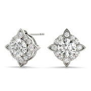 Round Diamond Halo Stud Earrings