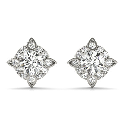 Round Diamond Halo Stud Earrings
