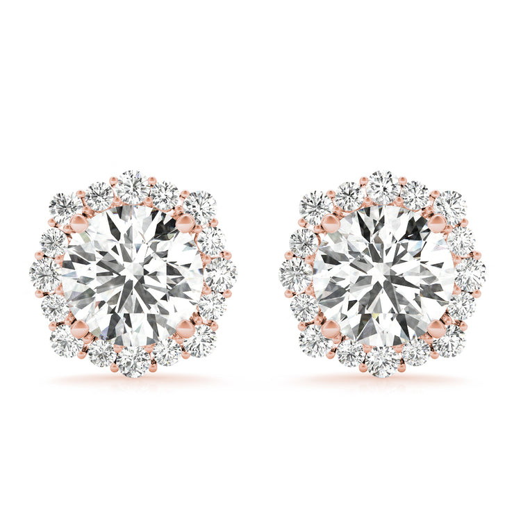 14K Rose Gold 1 1/5 ct tw Halo Diamond Earring