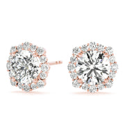 14K Rose Gold 1 1/5 ct tw Halo Diamond Earring