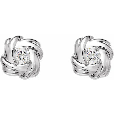 14K White Gold 1/5 CTW Natural Diamond Knot Stud Earrings