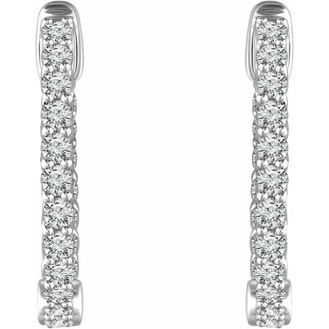 14K White Gold 1 CTW Natural Diamond Inside-Outside Hoop Earrings