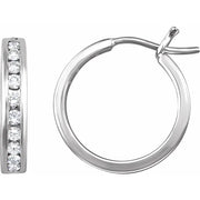 14K White Gold 1/2 CTW Natural Diamond Channel-Set Hoop Earrings