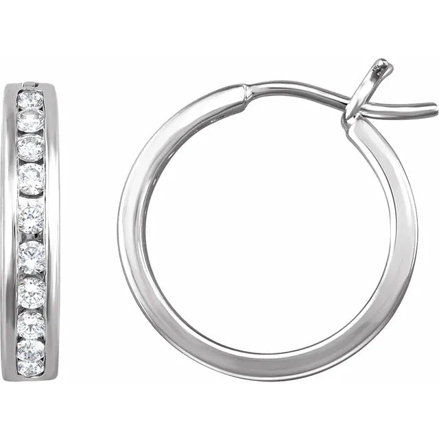 14K White Gold 1/2 CTW Natural Diamond Channel-Set Hoop Earrings