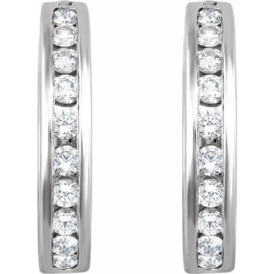 14K White Gold 1/2 CTW Natural Diamond Channel-Set Hoop Earrings