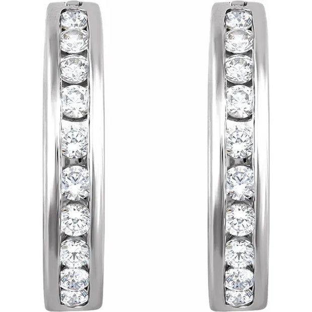 14K White Gold 1/2 CTW Natural Diamond Channel-Set Hoop Earrings