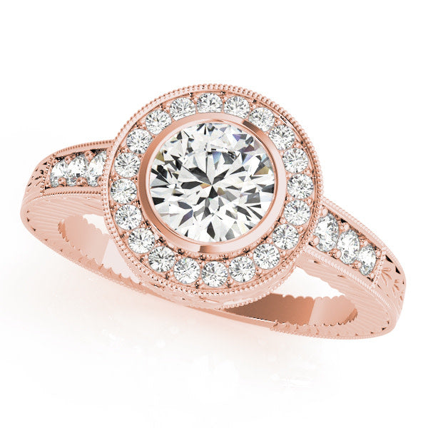 18K Rose Gold 1 1/3 ct tw Halo Diamond Engagement Ring