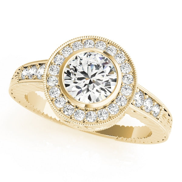 18K Yellow Gold 1 1/3 ct tw Halo Diamond Engagement Ring