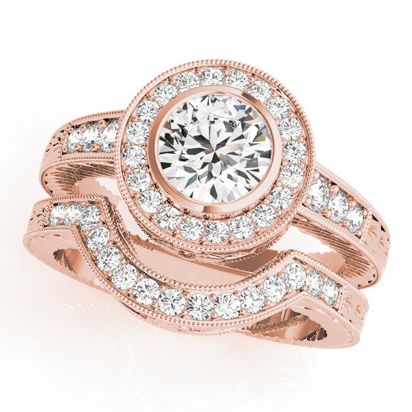 14K Rose Gold 1 1/3 ct tw Halo Diamond Engagement Ring