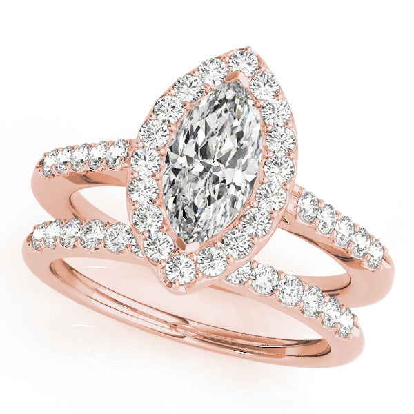18K Rose Gold 1 1/3 ct tw Halo Diamond Engagement Ring