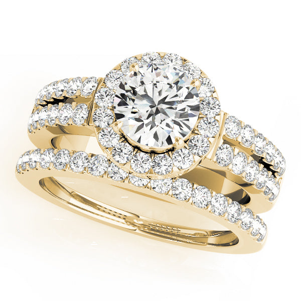 14K Yellow Gold 1 3/8 ct tw Halo Diamond Engagement Ring