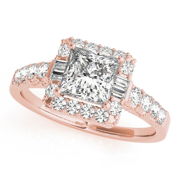 18K Rose Gold 1 1/2 ct tw Halo Diamond Engagement Ring