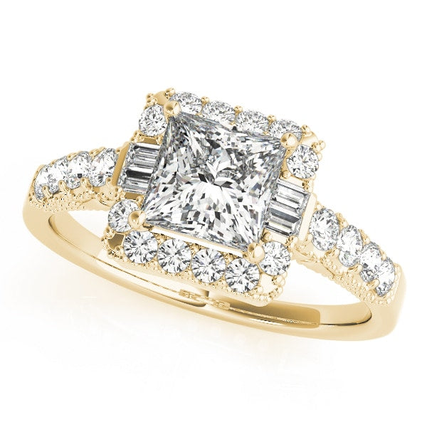 14K Yellow Gold 1 1/2 ct tw Halo Diamond Engagement Ring