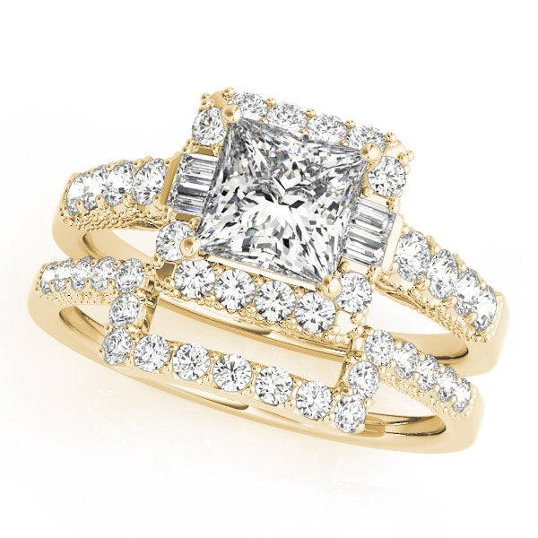 14K Yellow Gold 1 1/2 ct tw Halo Diamond Engagement Ring