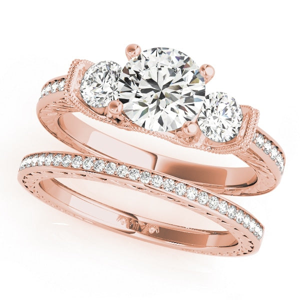 14K Rose Gold 2 ct tw Three Stone Diamond Engagement Ring