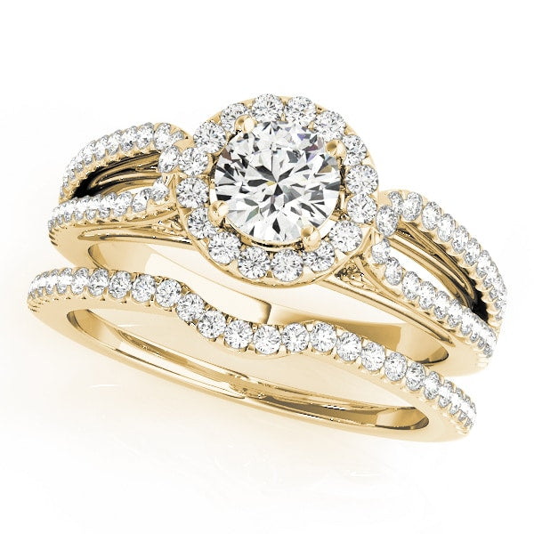 18K Yellow Gold 7/8 ct tw Halo Diamond Engagement Ring
