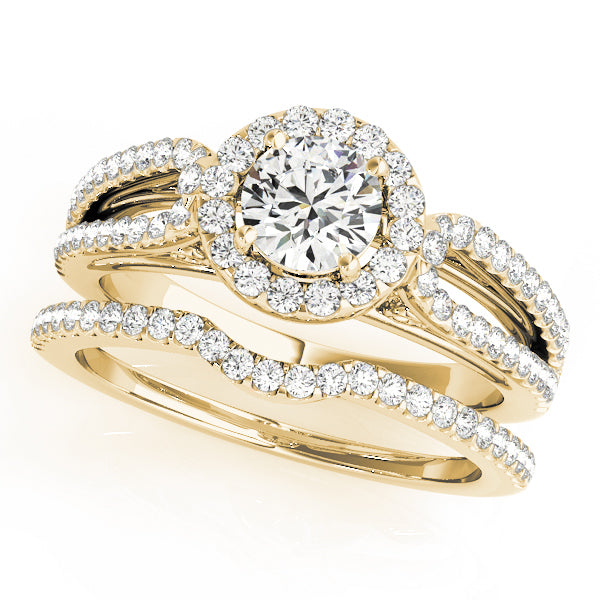 18K Yellow Gold 7/8 ct tw Halo Diamond Engagement Ring