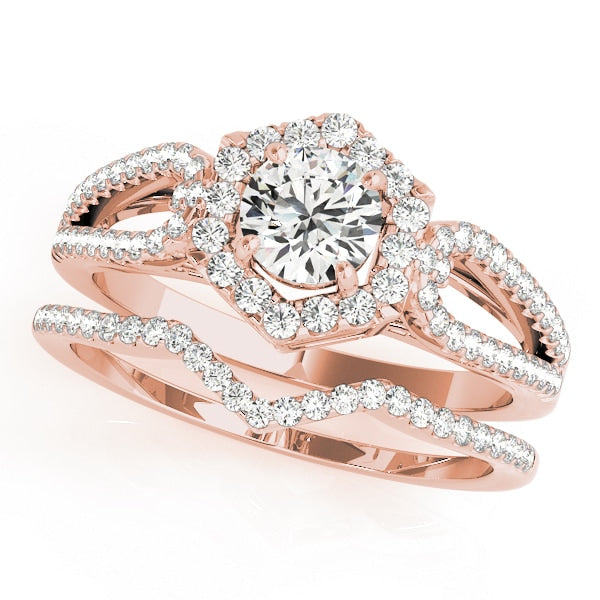 14K Rose Gold 1 3/8 ct tw Halo Diamond Engagement Ring