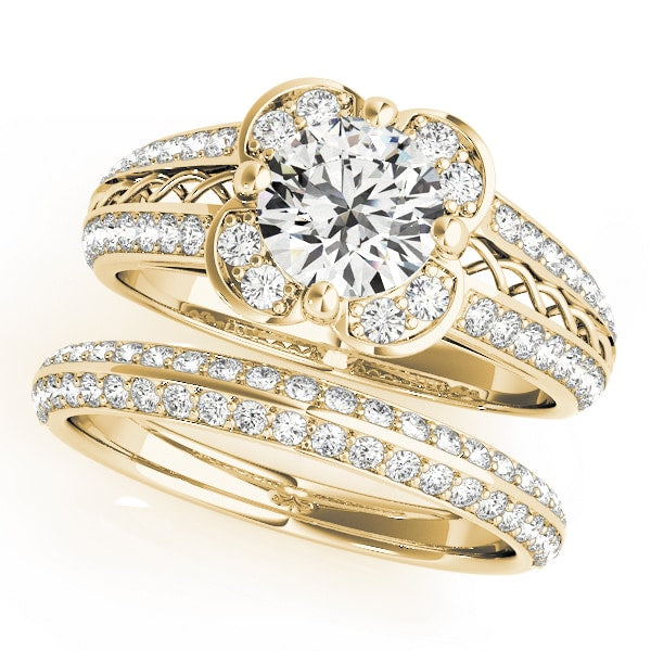 14K Yellow Gold 1 3/8 ct tw Halo Diamond Engagement Ring