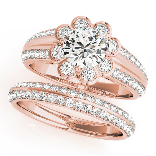 14K Rose Gold 1 3/8 ct tw Halo Diamond Engagement Ring
