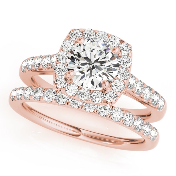 18K Rose Gold 1 1/2 ct tw Halo Diamond Engagement Ring