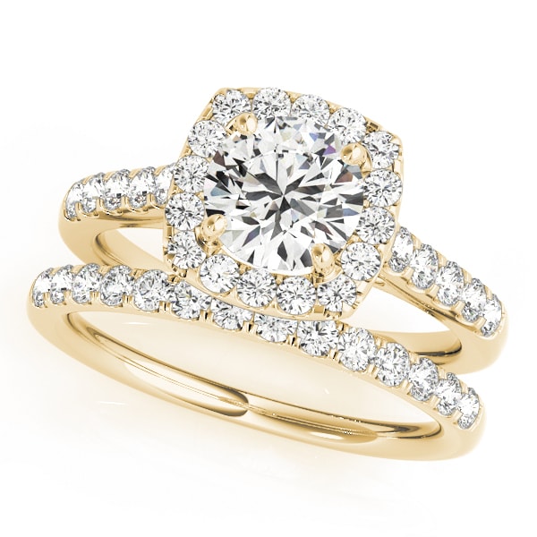 18K Yellow Gold 1 1/2 ct tw Halo Diamond Engagement Ring