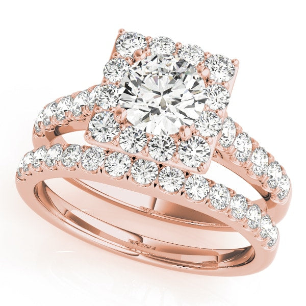 18K Rose Gold 1 3/4 ct tw Halo Diamond Engagement Ring