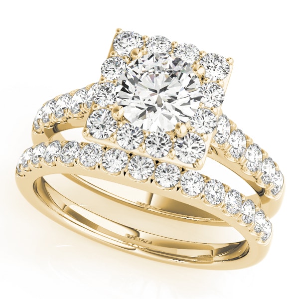 18K Yellow Gold 1 3/4 ct tw Halo Diamond Engagement Ring