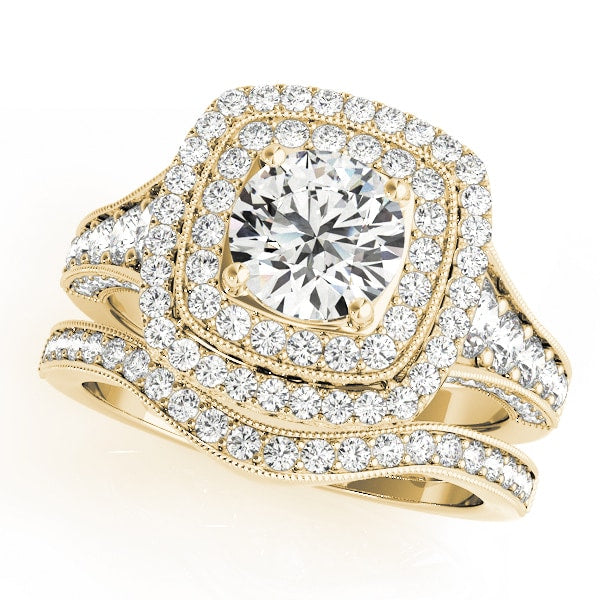 18K Yellow Gold 1 7/8 ct tw Halo Diamond Engagement Ring