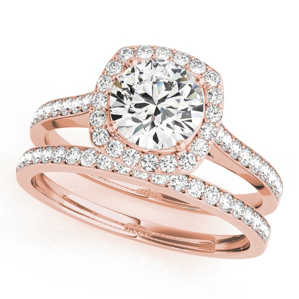 18K Rose Gold 1 1/3 ct tw Halo Diamond Engagement Ring