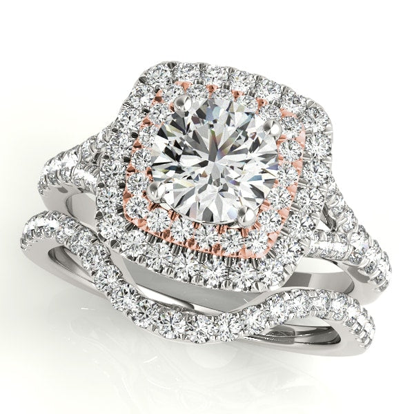 14K Rose Gold 1 1/2 ct tw Halo Diamond Engagement Ring