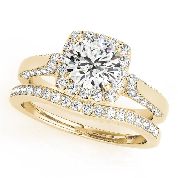 18K Yellow Gold 1 3/8 ct tw Halo Diamond Engagement Ring