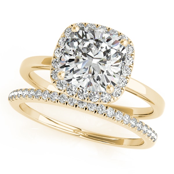 14K Yellow Gold 5/8 ct tw Halo Diamond Engagement Ring