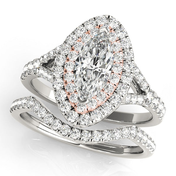 18K Rose Gold 1 1/2 ct tw Halo Diamond Engagement Ring