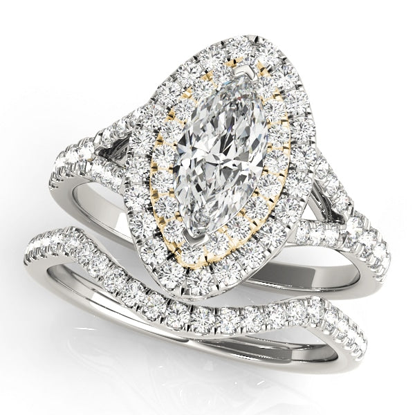 14K Yellow Gold 1 1/2 ct tw Halo Diamond Engagement Ring