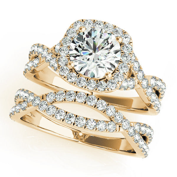 18K Yellow Gold 1 1/2 ct tw Halo Diamond Engagement Ring