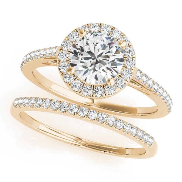 14K Yellow Gold 1 1/3 ct tw Halo Diamond Engagement Ring