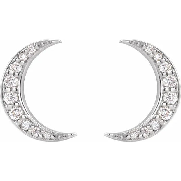 14K White 1/10 CTW Lab-Grown Crescent Moon Stud Earrings