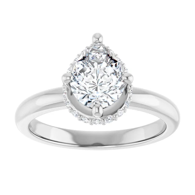 14k White Gold 1 CTW Pear-Shaped Diamond Halo Ring with 4-Prong Setting