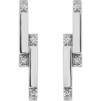 14K White Gold 1/10 CTW Natural Diamond Bar Drop Earrings