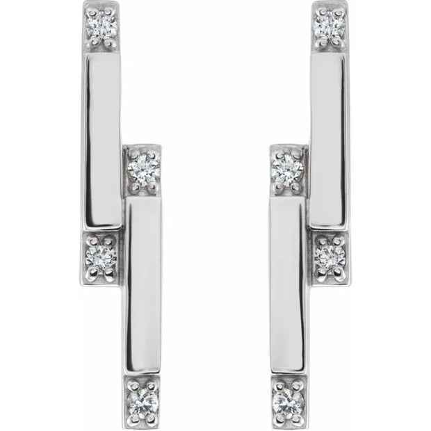 14K White Gold 1/10 CTW Natural Diamond Bar Drop Earrings