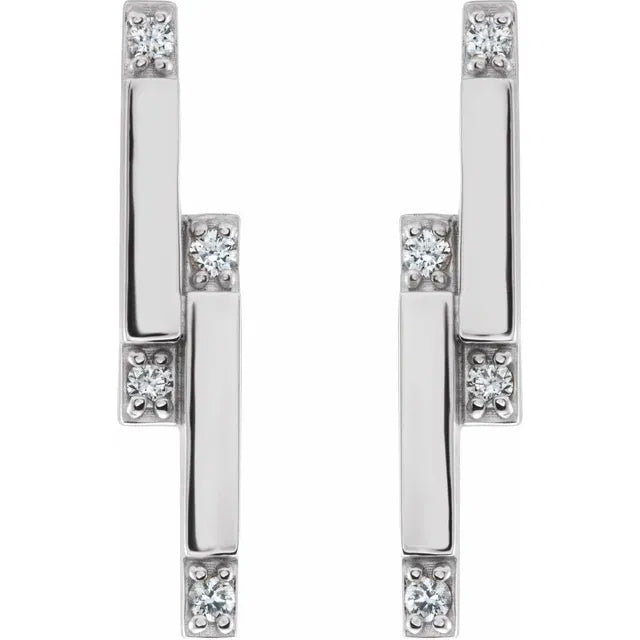 14K White Gold 1/10 CTW Natural Diamond Bar Drop Earrings