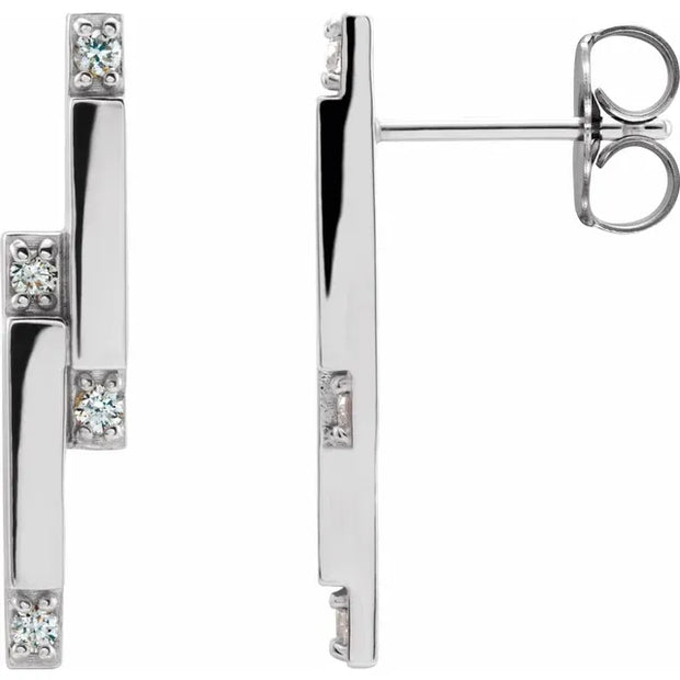 14K White Gold 1/10 CTW Natural Diamond Bar Drop Earrings