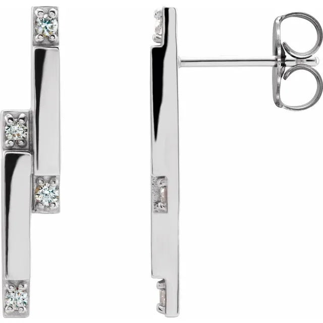 14K White Gold 1/10 CTW Natural Diamond Bar Drop Earrings
