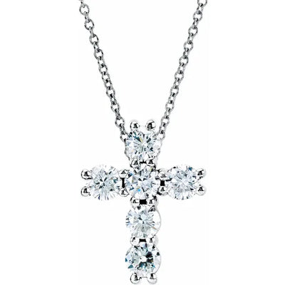 14K White 1/4 CTW Lab-Grown Diamond Cross Necklace
