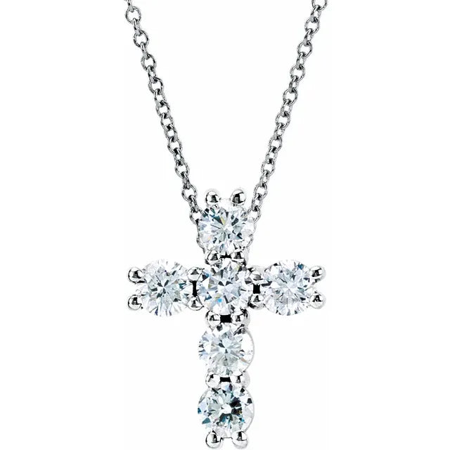 14K White 1/4 CTW Lab-Grown Diamond Cross Necklace