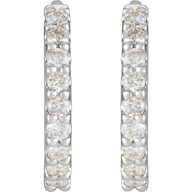 14K White Gold 1/4 CTW Natural Diamond 10.32 mm Huggie Hoop Earrings