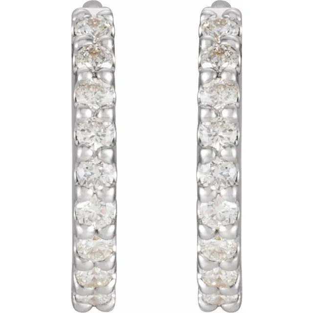 14K White Gold 1/4 CTW Natural Diamond 10.32 mm Huggie Hoop Earrings