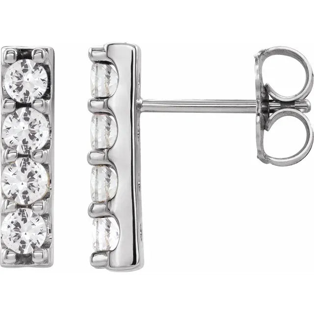 14K White Gold 1/2 CTW Natural Diamond Bar Stud Earrings