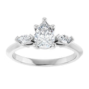 14k White Gold 5/8 CTW Pear-Shaped and Marquise Diamond Three-Stone Ring